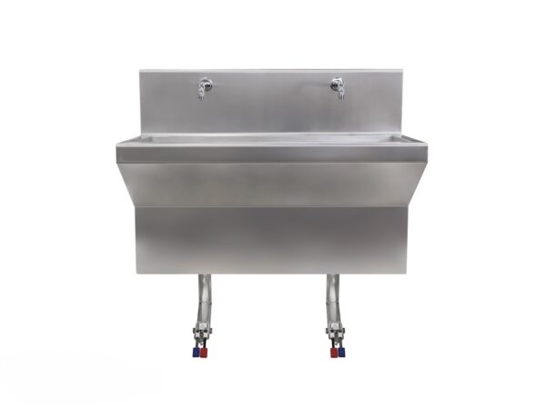Lavamanos quirúrgico mural doble en acero inoxidable AISI 304 con pedales, modelo 6SS72 - vista frontal