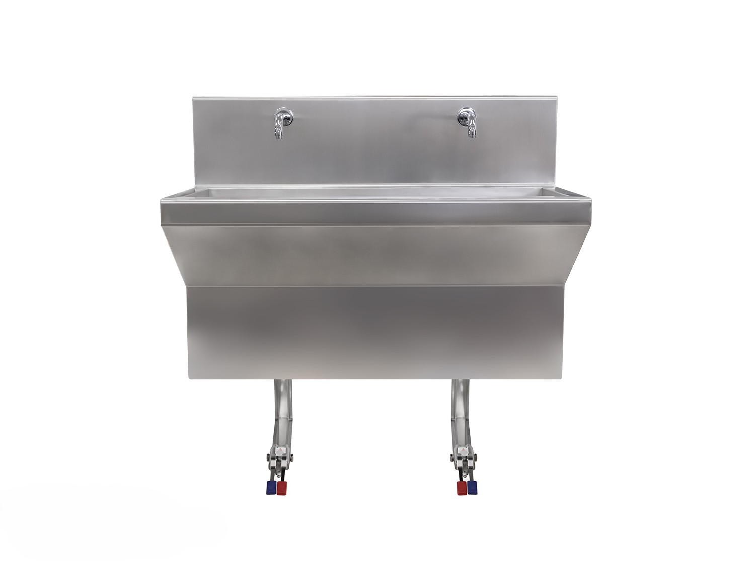 Lavamanos quirúrgico mural doble en acero inoxidable AISI 304 con pedales, modelo 6SS72 - vista frontal