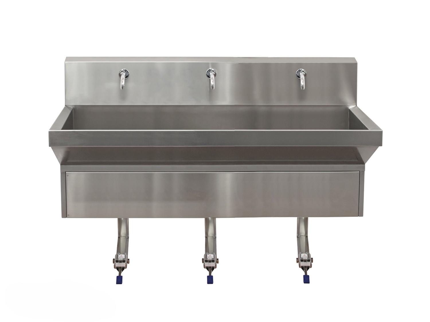 Lavamanos quirúrgico mural triple en acero inoxidable AISI 304 con pedales, modelo 6SS73 - vista frontal