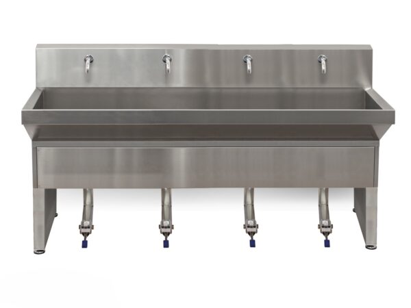 Lavamanos quirúrgico 6SS74 con bastidor metálico, cuatro estaciones, acero inoxidable AISI 304