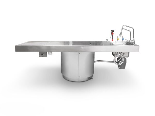 Mesa de autopsia rotatoria y ventilada con base circular y altura regulable ATPTABLE-ER de acero inoxidable AISI 304