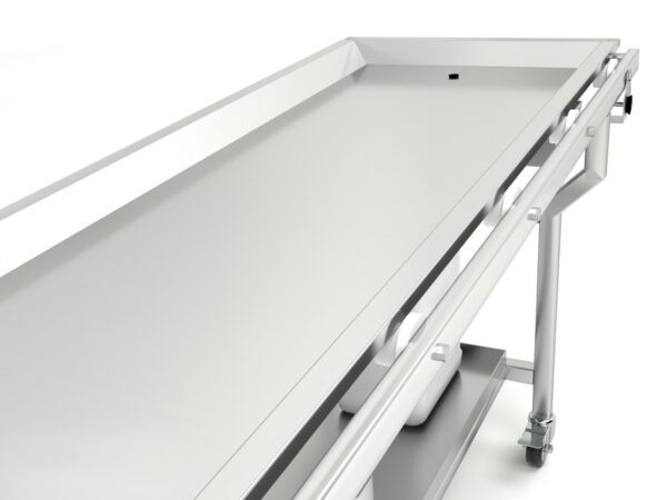 Detalle del sistema de recogida de líquidos con depósito inferior en mesa de disección