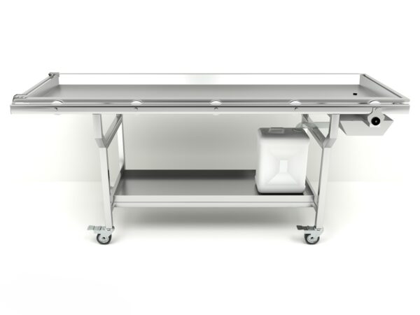 Mesa de disección con bandeja extraíble y rodillos de polipropileno anticorrosión