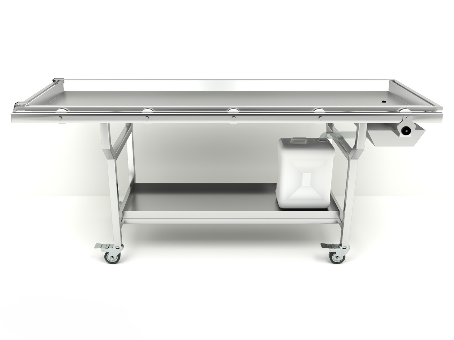 Mesa de disección con bandeja extraíble y rodillos de polipropileno anticorrosión