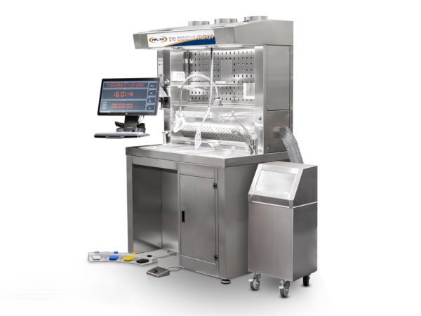 Detalle del área de trabajo de la estación EVO120SFD-IS con ventilación trasera e inferior