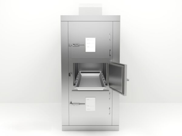 Cámara mortuoria KC31 de 3 cuerpos con estructura vertical y puertas pequeñas.