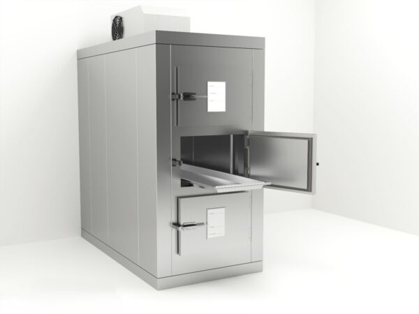 Vista lateral de la cámara KC31 con altura extendida y acceso individualizado.