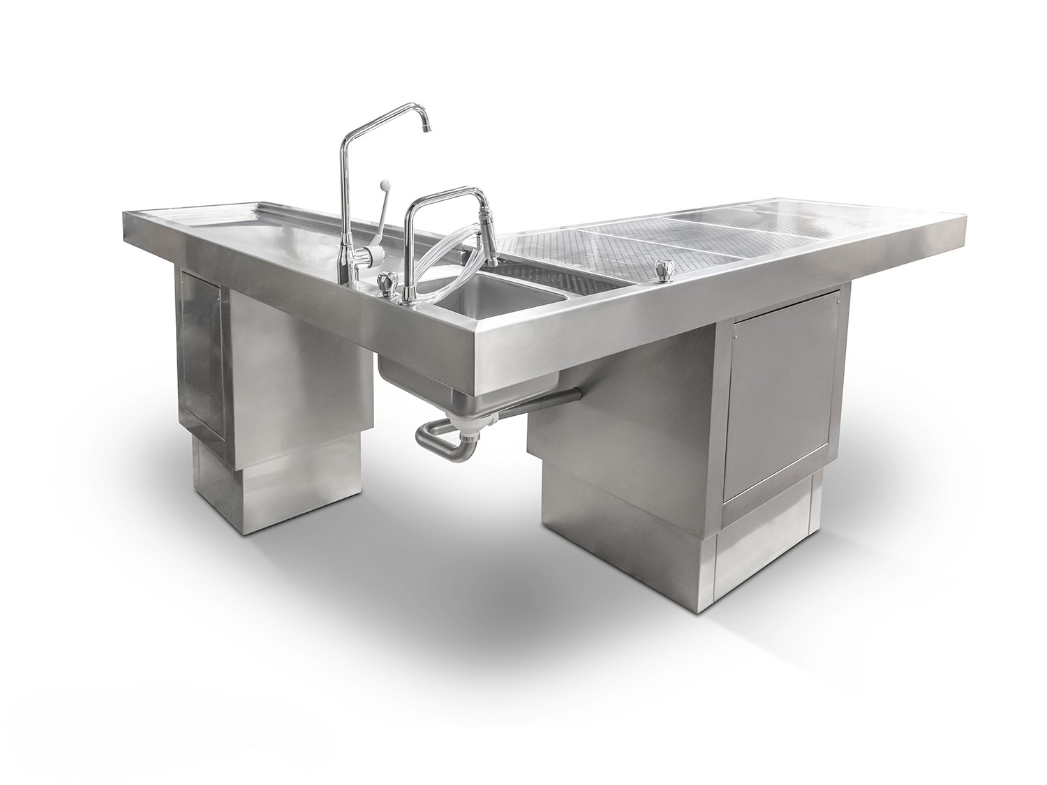 Mesa de autopsia en L elevable y ventilada ATPTABLE-LE con superficie de acero inoxidable