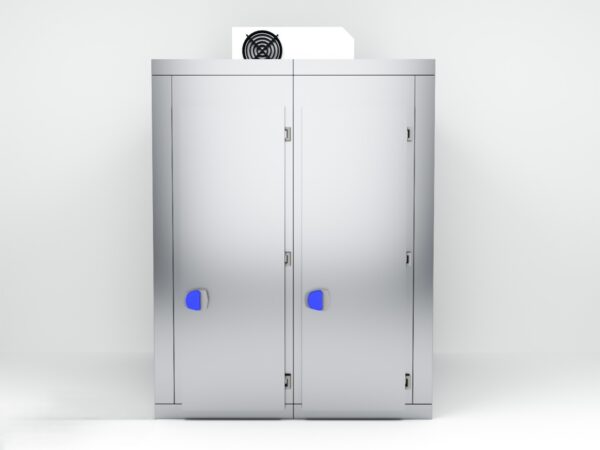 ámara mortuoria PC102 de gran capacidad con diez bandejas y doble acceso frontal.